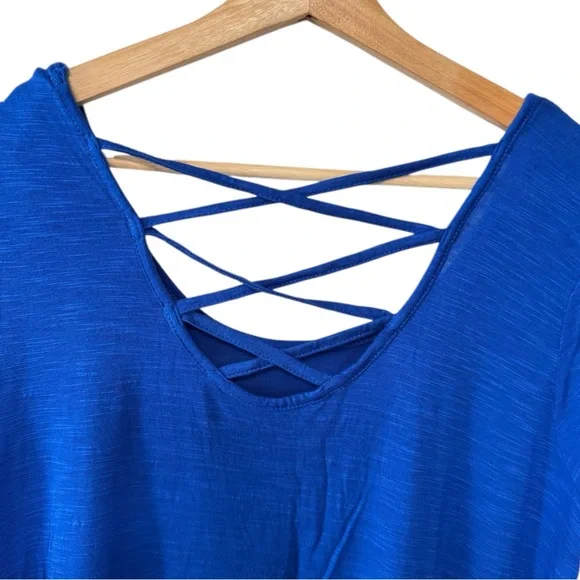 Blue Island Resortwear Royal Blue Coverup Crochet Short‎ Sleeve Beach Top NWOT - Picture 4 of 9